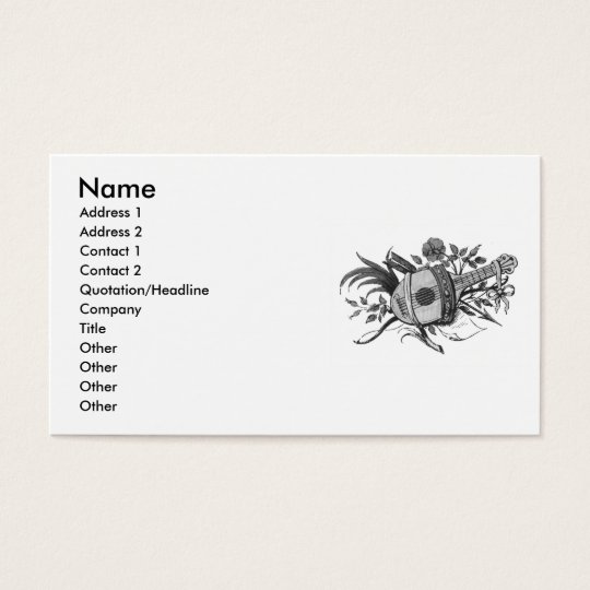 Black and white lute and plants graphic business card
