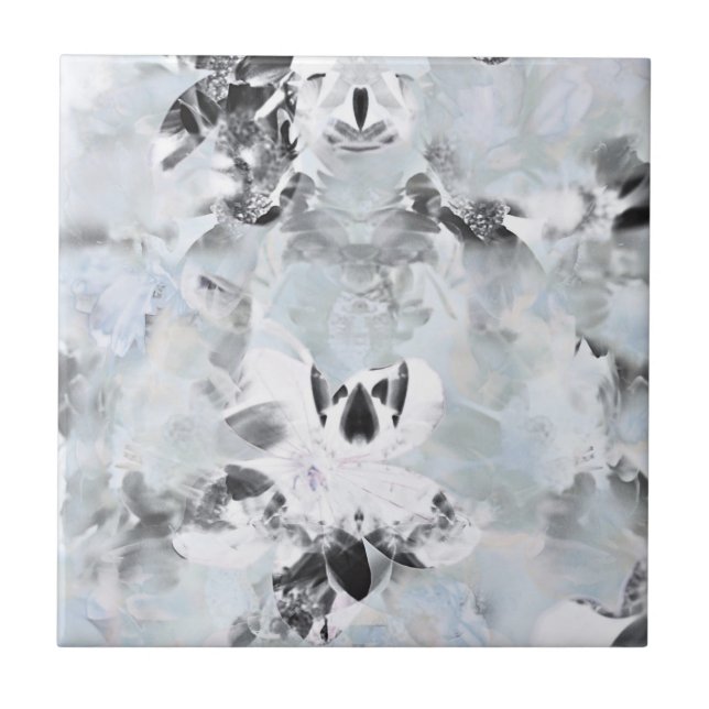 Black and white luxurious abstract modern art ceramic tile (Front)