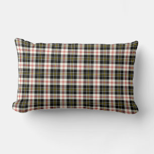 Black and White MacPherson Clan Formal Plaid Lumbar Pillow