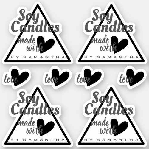 Black and White Made with Love Heart Soy Candles Sticker