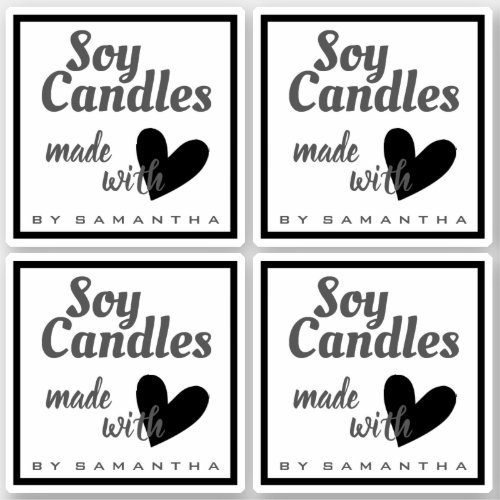 Black and White Made with Love Heart Soy Candles Sticker