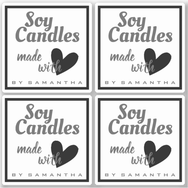 Black and White Made with Love Heart Soy Candles Sticker (Front)