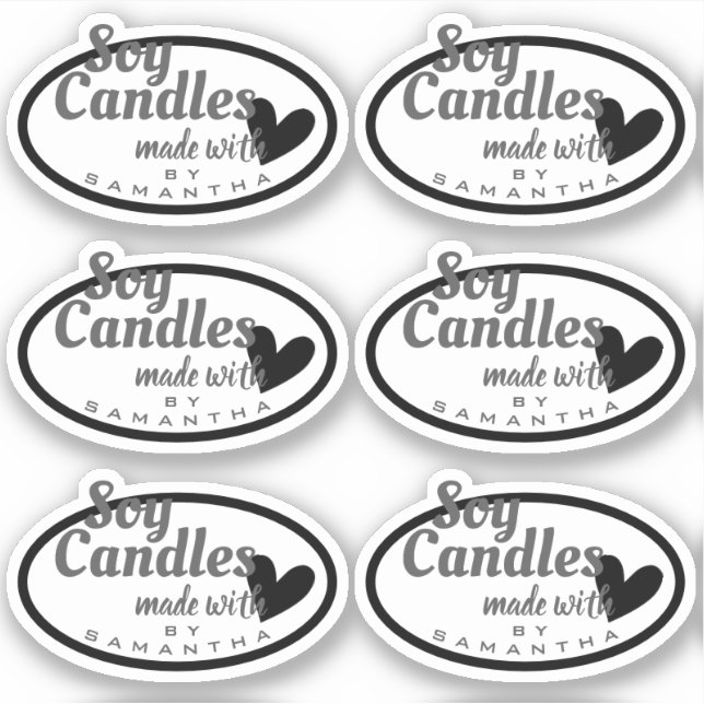 Black and White Made with Love Heart Soy Candles Sticker (Front)
