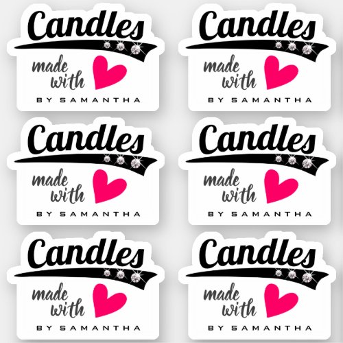 Black and White Made with Love Pink Heart Candles Sticker