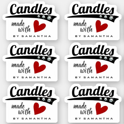 Black and White Made with Love Red Heart Candles Sticker