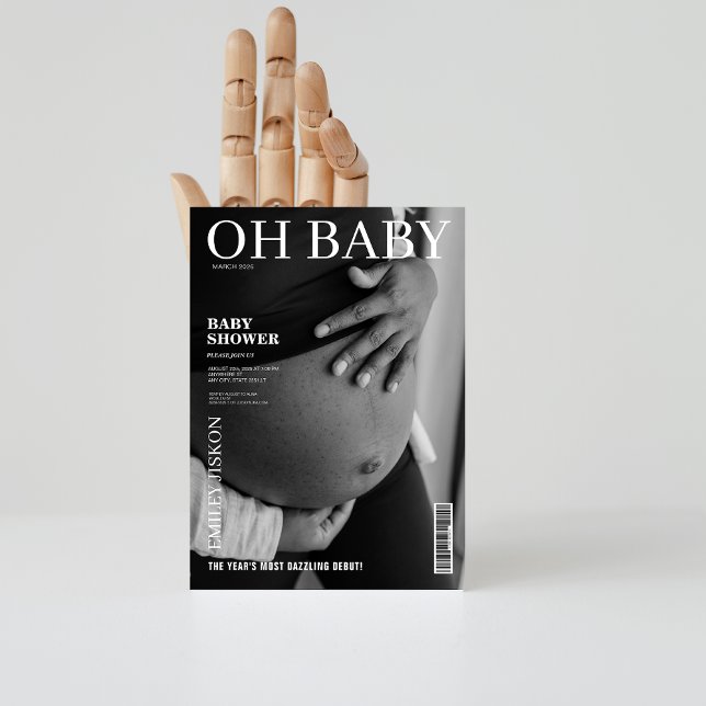 Black and white magazine cover photo Baby shower Invitation (Creator Uploaded)