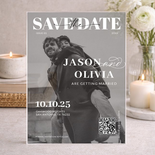 Black and White Magazine Cover Photo Wedding Acrylic Invitations (Creator Uploaded)