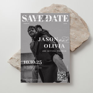 Black and White Magazine Cover Photo Wedding Save The Date