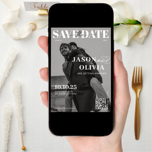 Black and White Magazine Cover Photo Wedding Save The Date (Front Digital)