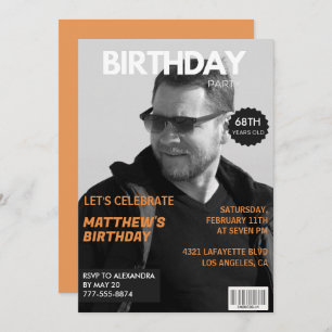 Black and white Magazine Editorial 68th birthday Invitation