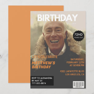 Black and white Magazine Editorial 72nd birthday Invitation