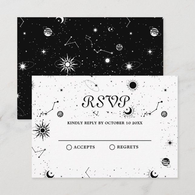 black and white magic moon crystal ball  RSVP card (Front/Back)