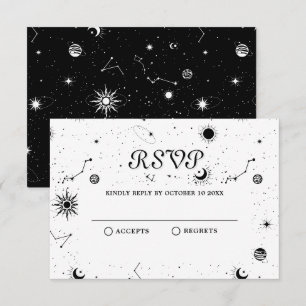 black and white magic moon crystal ball RSVP card