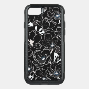 Black and White Magnolias OtterBox Commuter iPhone SE/8/7 Case