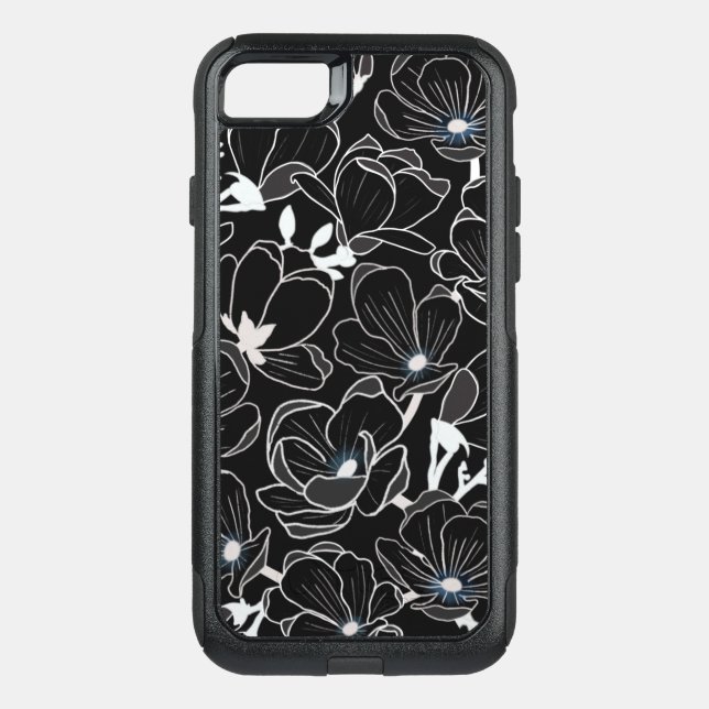 Black and White Magnolias Otterbox iPhone Case (Back)