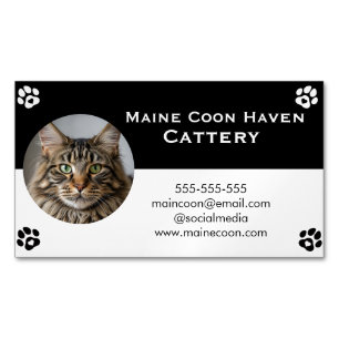 Black and White Maine Coon Customizable  Business Card Magnet