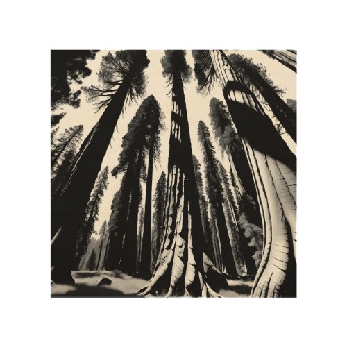 Black and White Majestic Sequoia Forest Wood Wall Art