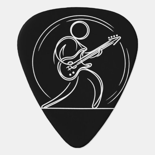 Black and White Male Playing Lines Stick Figure Guitar Pick