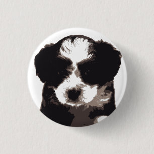 Black and White Maltese Puppy Dog Button