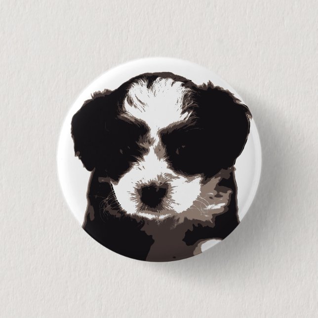 Black and White Maltese Puppy Dog Button (Front)