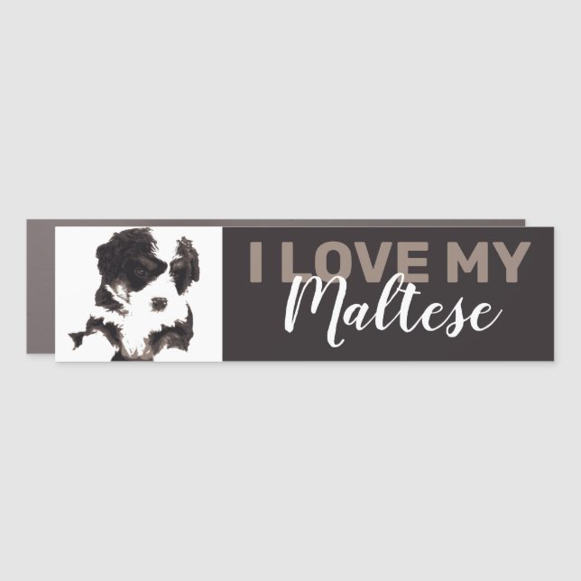 Black and White Maltese Puppy Dog Car Magnet (Front)