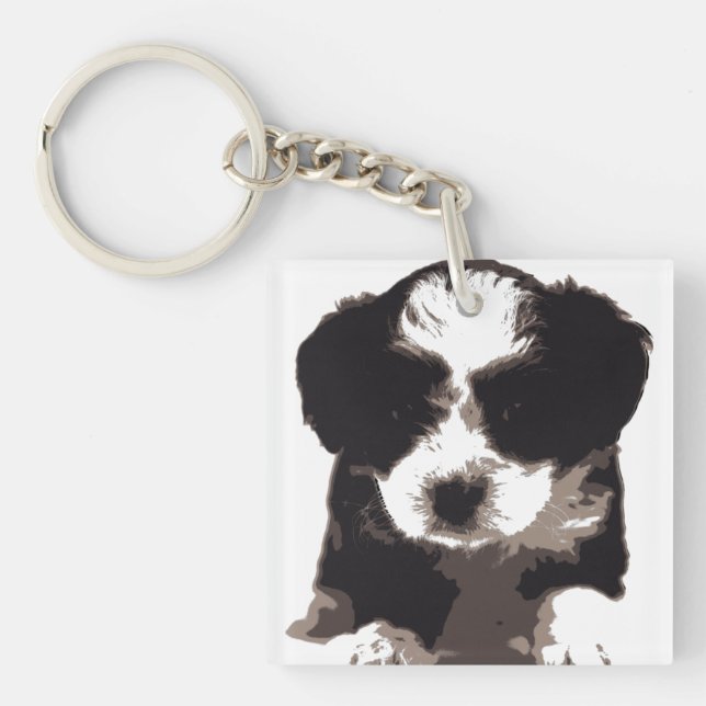 Black and White Maltese Puppy Dog Keychain (Front)