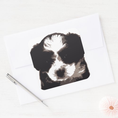 Black and White Maltese Puppy Dog Square Sticker