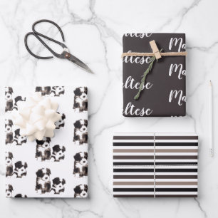 Black and White Maltese Puppy Dog Wrapping Paper Sheets
