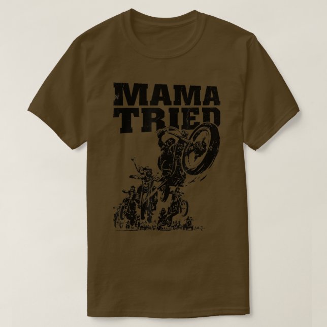 Black and White Mama Tried Love Country Music Moto T-Shirt (Design Front)