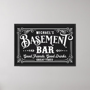 Black and White Man Cave   Basement Bar Canvas Print