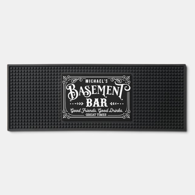 Black and White Man Cave | Basement Bar Mat (Front)