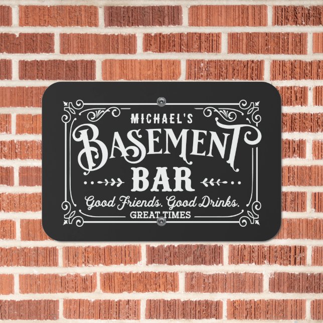 Black and White Man Cave | Basement Bar Metal Sign (In Situ(Brick))