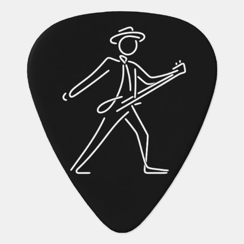 Black and White Man Hat Tie Guitar Stick Figure Guitar Pick