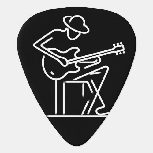 Black and White Man in Hat Guitar Stick Figure Guitar Pick