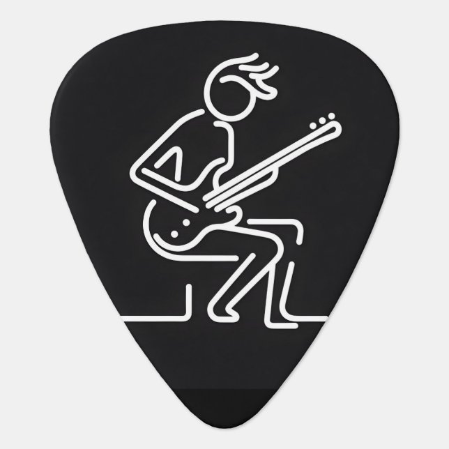 Black and White Man Male Playing Stick Figure Guitar Pick (Front)