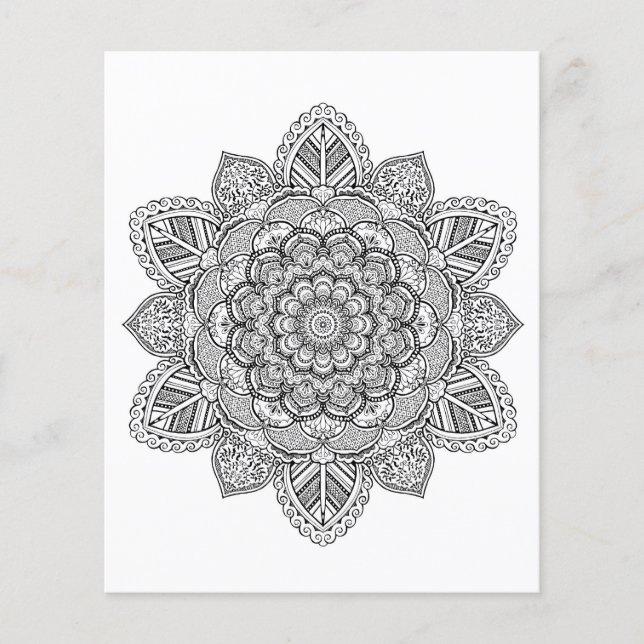 Black and White Mandala Adult Coloring Page (Front)