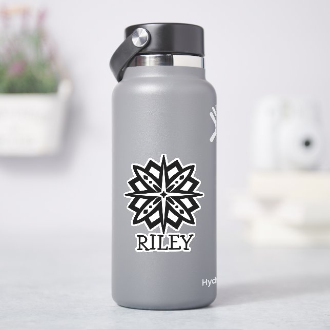 Black and White Mandala and Name Personalized Stic Sticker (HydroFlask)