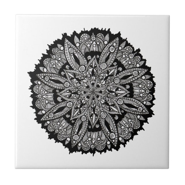 Black and white Mandala Ceramic Tile (Front)