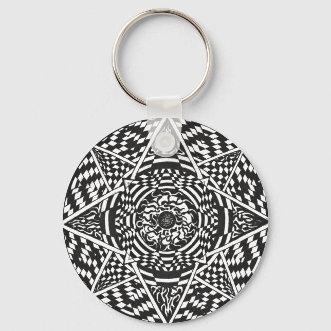 Black and white mandala design keychain (Front)