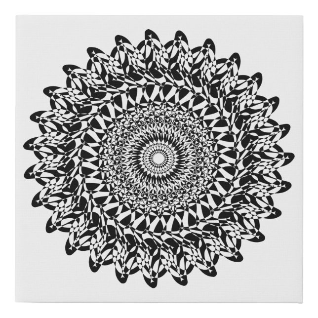 Black and white Mandala Faux Canvas Print (Front)