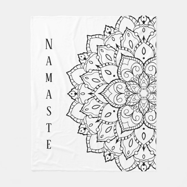 Black and White Mandala Fleece Blanket (Front)