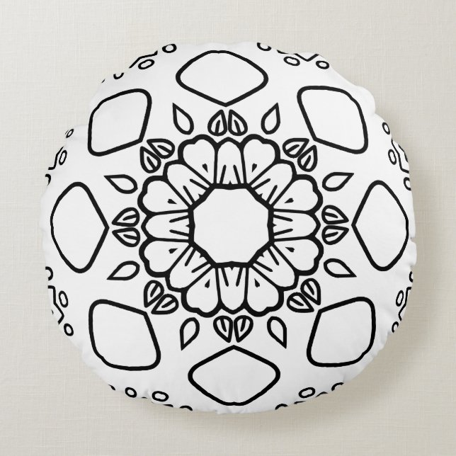 Black and White Mandala Frame Pattern  Round Pillow (Front)