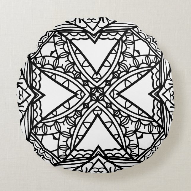 Black and White Mandala Frame Pattern  Round Pillow (Front)
