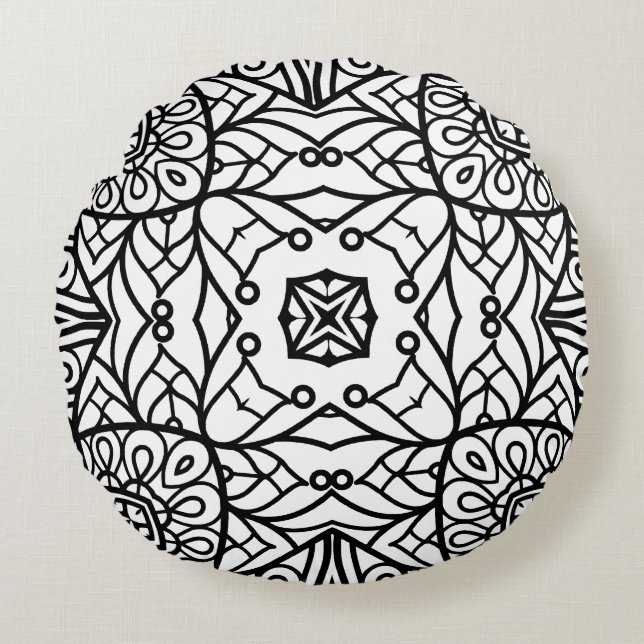 Black and White Mandala Frame Pattern  Round Pillow (Front)
