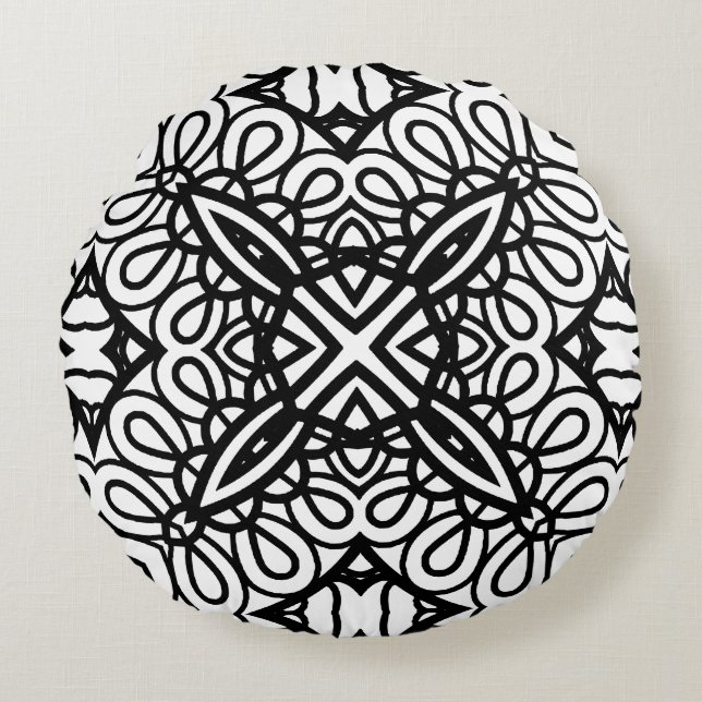 Black and White Mandala Frame Pattern  Round Pillow (Front)