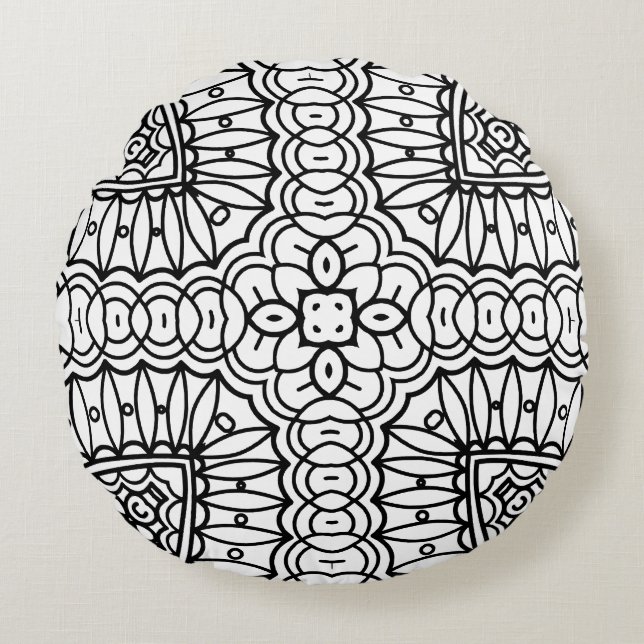 Black and White Mandala Frame Pattern  Round Pillow (Front)