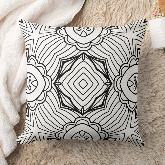 Black and White Mandala Frame Pattern  Throw Pillow (Blanket)