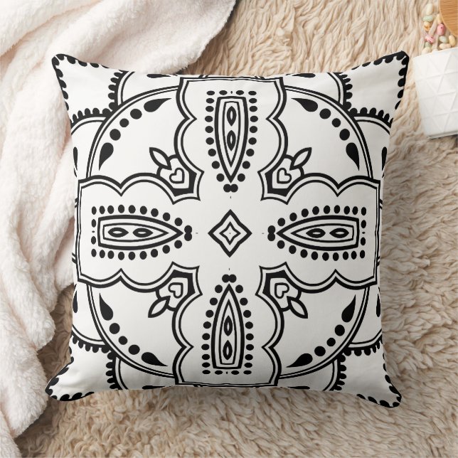 Black and White Mandala Frame Pattern  Throw Pillow (Blanket)