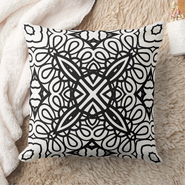 Black and White Mandala Frame Pattern  Throw Pillow (Blanket)