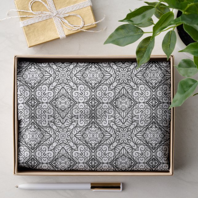 Black and White Mandala Frame Pattern  Tissue Paper (Gift)